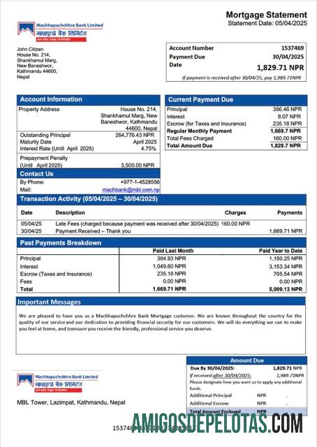 para download Modelo Word e PDF de declaração de hipoteca do banco Nepal Machhapuchchhre